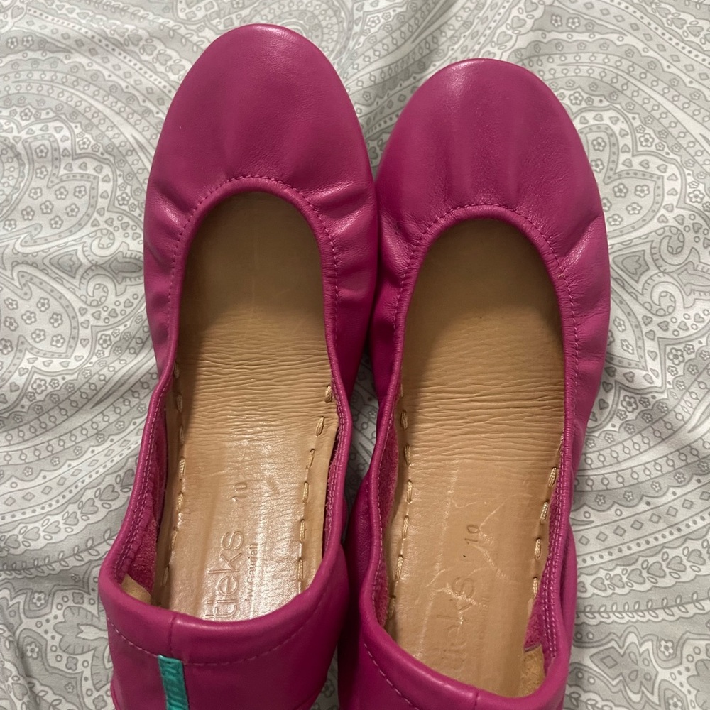 Tieks Pink Ballet Flats with Rounded Toe and Satin Sheen